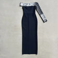 High Quality Women Sexy One Shoulder Shinning Crystal Bodycon Long Bandage Dress Elegant Evening Party Celebrity Red Carpet Wear