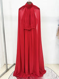 Arrival Red Color Women Fashion Cloak Sleeve Slim Floor-length Dress Elegant Eveening Party Celebrate Prom Outfit