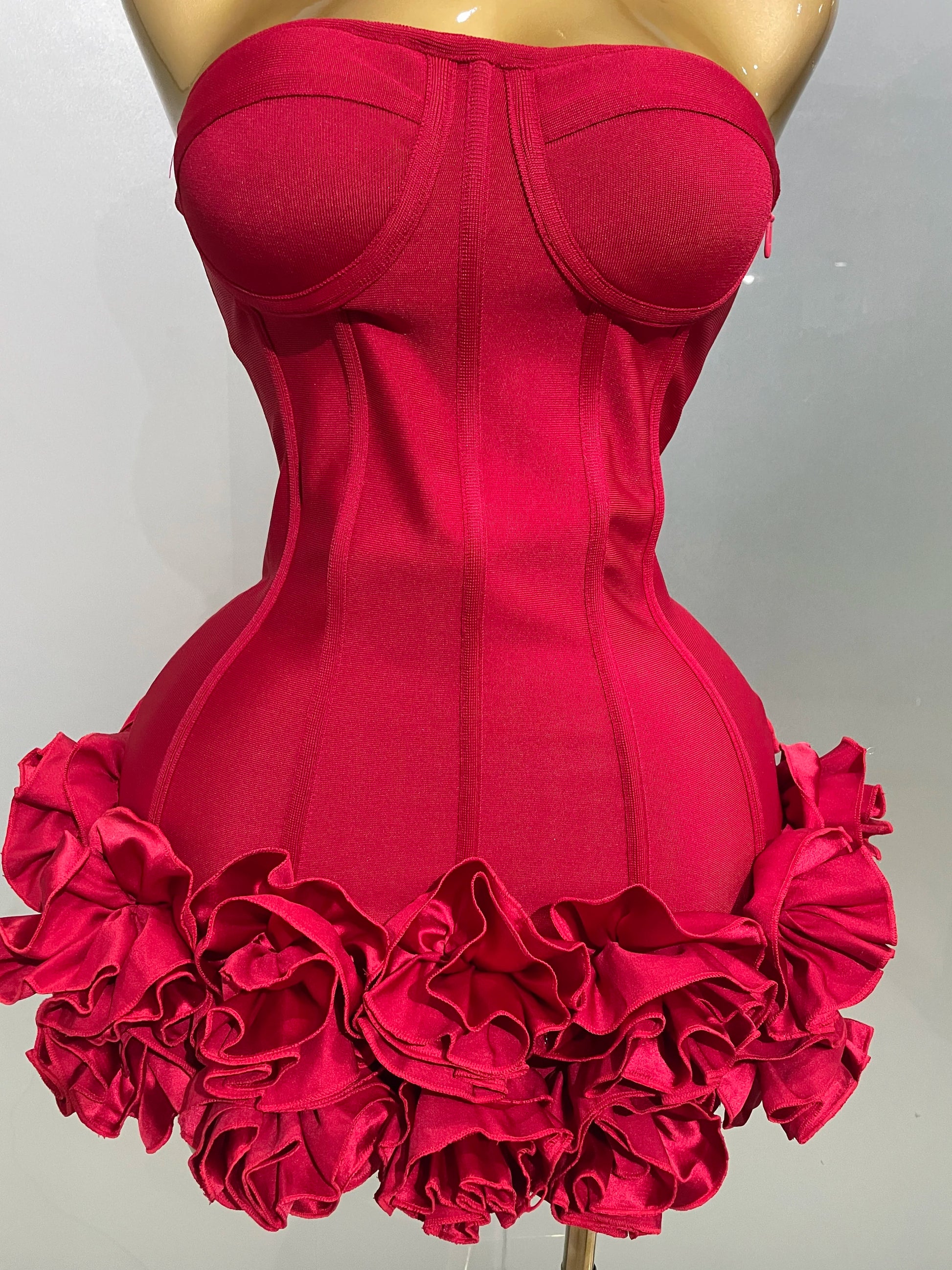 Sexy Evening Bandage Dress Strapless Bodycon Flowers Mini Celebrity Women Birthday Party Dress Photo Shoot Nightclub Outfit