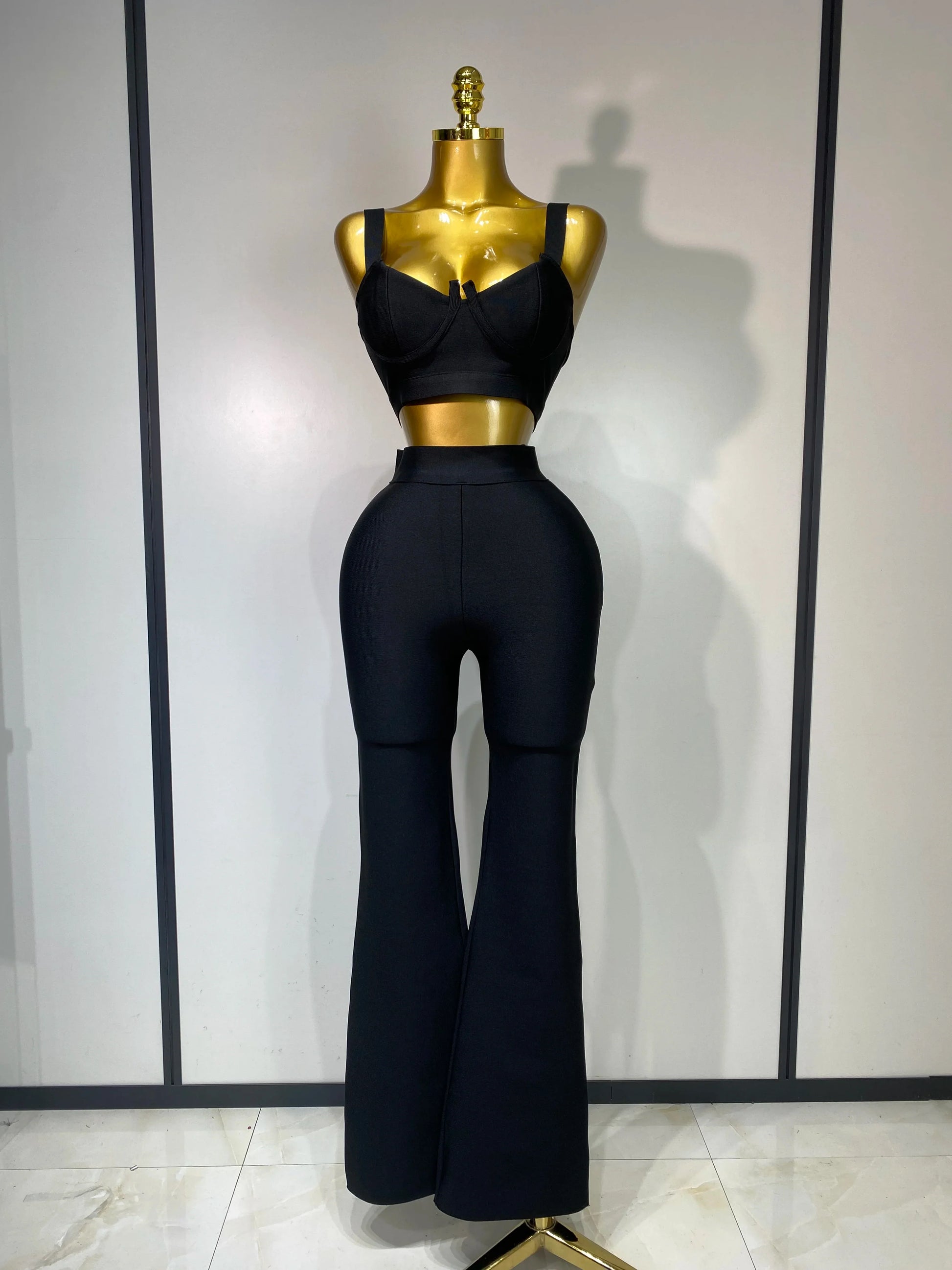Women Sexy Bandage Crop Top Pant Set Evening Party Club Luxury Birthday High Street Fashion Elegant Luxury Birthday Outfit ﻿ black