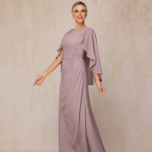 Customized Elegant A Line Chiffon Mother of Dresses O Neck Formal Evening Gowns Appliques Bridal Party vestido invitada boda Picture Color