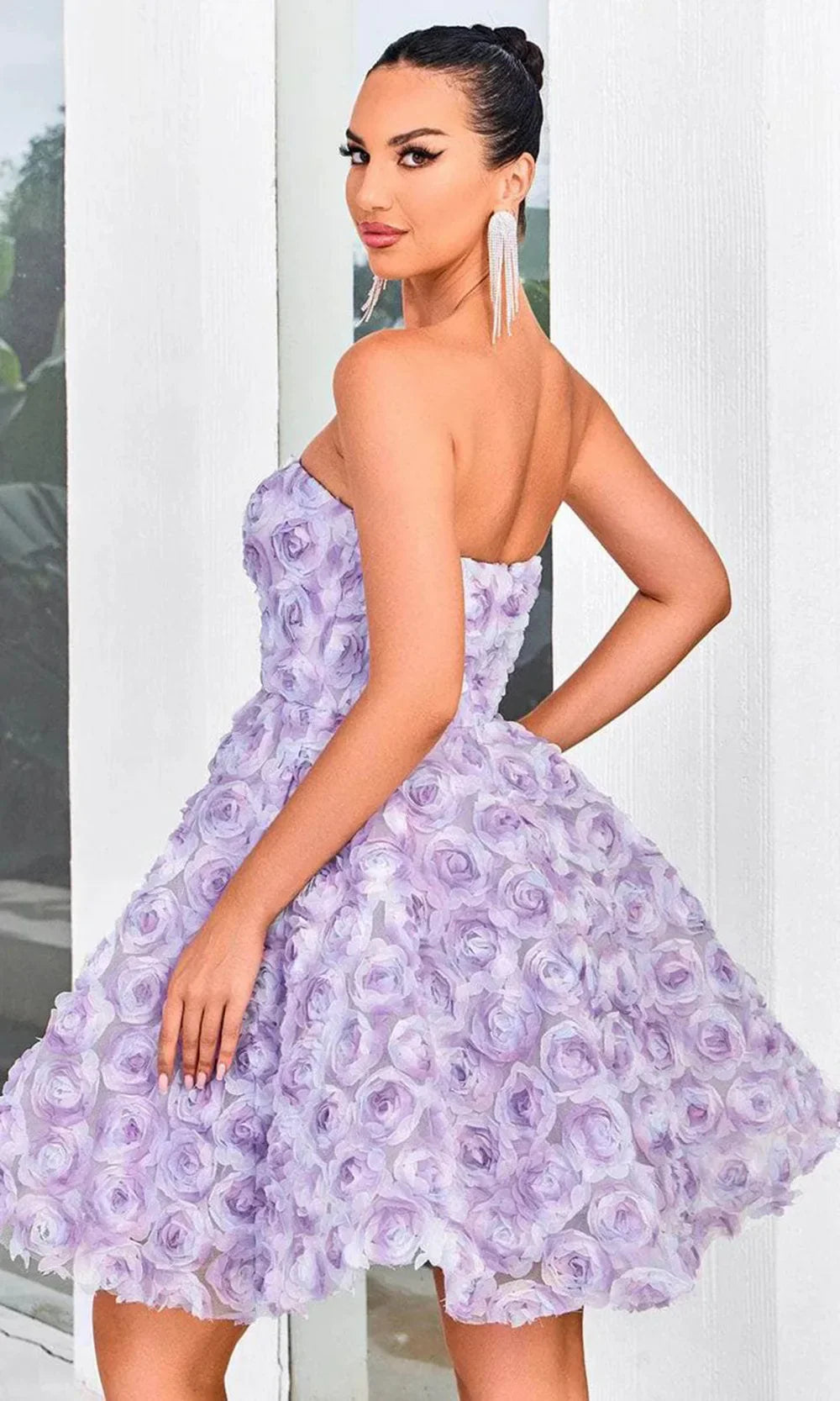 Arrival Purple Color Women Sexy Off the Shoulder Florals Ball Gown Mini Dress Vacation Cute Girls' Birthday Party Dress