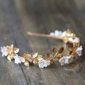 Vintage Gold Color Headband Hairband Porcelain Flower Leaf Zircon Headpiece Bride Women Wedding Accessories Bridal Hair Jewelry a