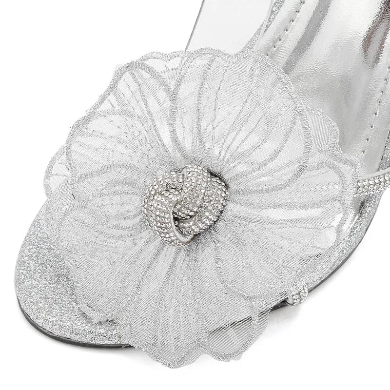 2025 Summer New brand Luxury Rhinestones Flowers Women Sandals Fashion Sequined Ankle Strap Stiletto High heels Female Shoes