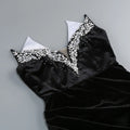 Women's Light Luxury Nail Bead Design Velvet Dress+Neck+Glove Design Strapless Sleeveless Bodycon Split Body Long Dresses