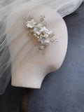 Bridal Jewelry Porcelain Flower Hair Comb Head Piece Brides Party Dinner Dress Crystal Rhinestones Hairpin Wedding Accessories