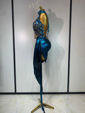 Luxury Rhinestone Sequined Backless Sexy Top Skirt Set Celebrate Evening Party Prom Gowns Nightclub Singer Stage Outfit