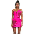 Summer Women Sexy Rosered Heart Rhinestones Bodycon Mini Dress Bandage Fashion Celebrate Nightclub Party Birthday Dress