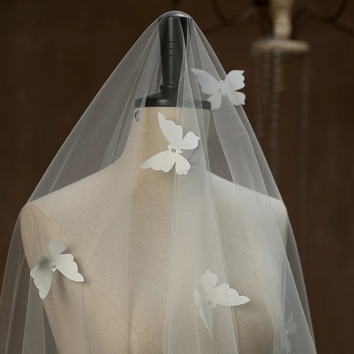 Long Butterfly Bridal Veil Lace Wedding Veils For Evening Dinner Party Dress Women Gift Hair Accessories Brides Jewelry