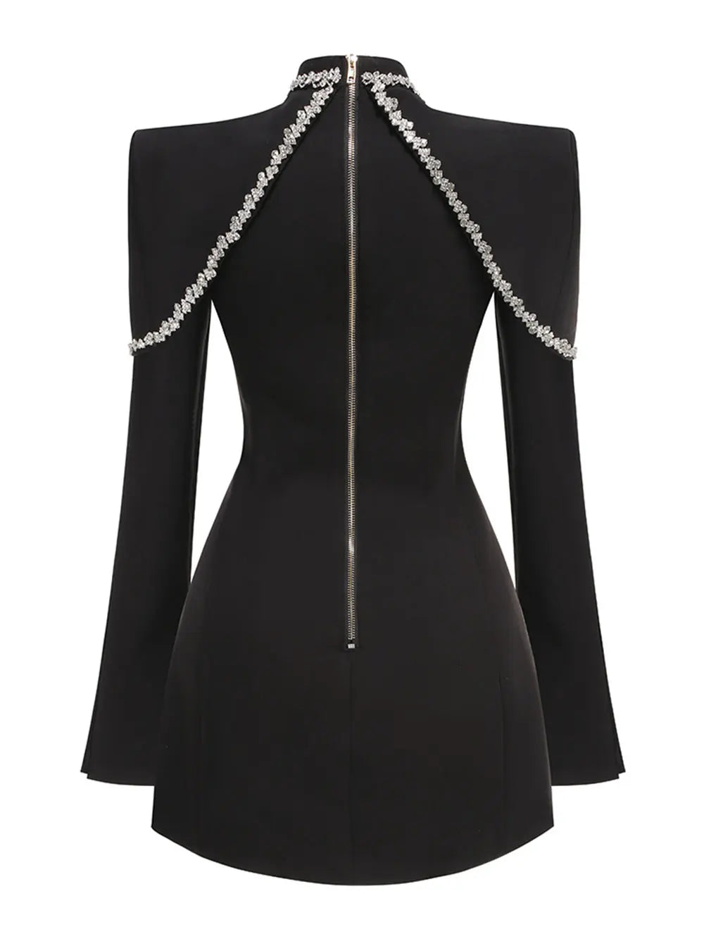 Light Luxury Water Diamond Mini Dress Stand Collar Long Sleeve Bodycon Asymmetric Dress Cocktail Evening Club Party Vestido