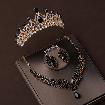 Silver Crystal Water Drop Bridal Jewelry Set with Plant-Shaped Rhinestone Tiaras, Necklace, and Earrings TS-0178-R-XL-0019-F Tiaras
