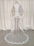 New Chapel Length Mantilla Lace Wedding Veil Bridal Veil in White Off-White Ivory with Metal Comb