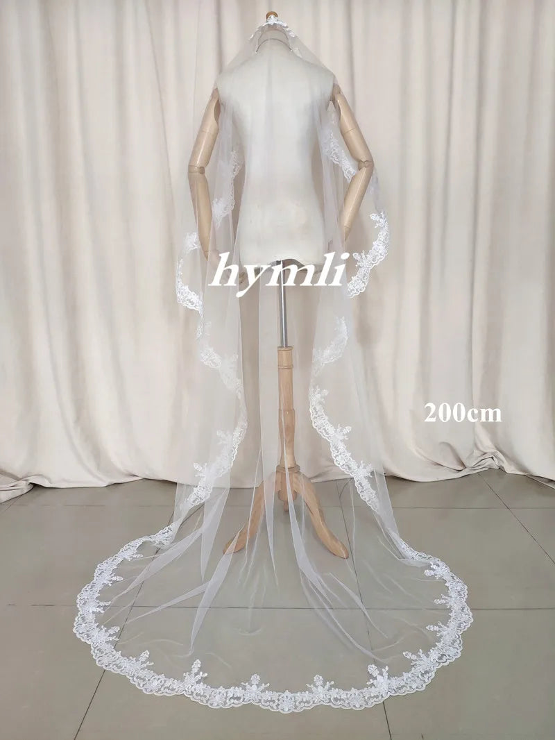 New Chapel Length Mantilla Lace Wedding Veil Bridal Veil in White Off-White Ivory with Metal Comb