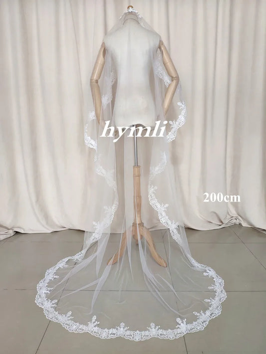 New Chapel Length Mantilla Lace Wedding Veil Bridal Veil in White Off-White Ivory with Metal Comb