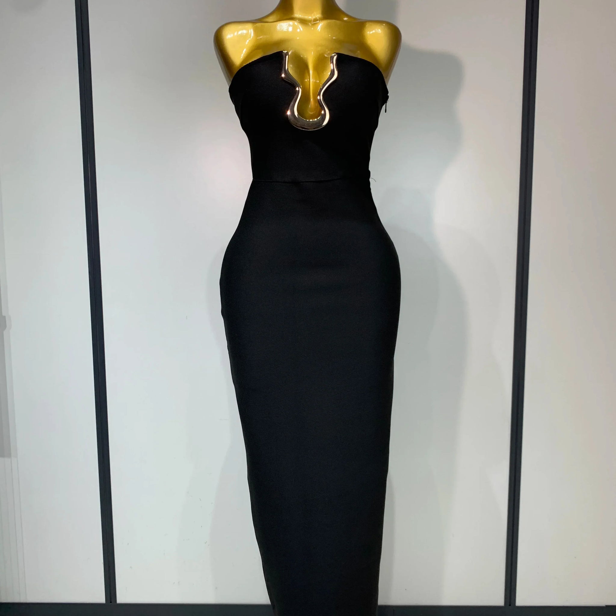 Luxury Birthday Celebrity Sexy Strapless Backless Maxi Long Bodycon Bandage Dress Women Elegant Evening Club Party Outfit black