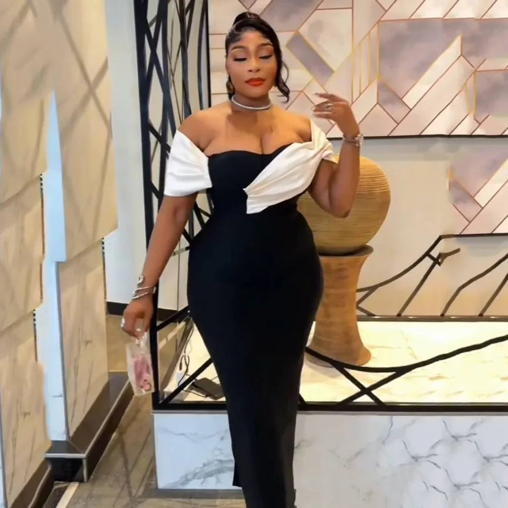 Top Quality Women Sexy Strapless Off the Shoulder Bodycon Long Bandage Dress Celebrate Nightclub Party Birthday Outfit WHITE