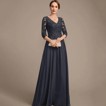 Customized Mother of Dresses V Neck Lace Bride Party Dress A Line Elegant Sequined Formal Gowns New robes invitée mariage GRAY