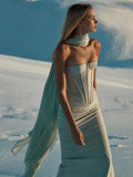 Elegant Strapless Scarf Tight Long Dress For Women'S Sexy Backless Sleeveless Vestidos Celebrity Evening Party Gowns