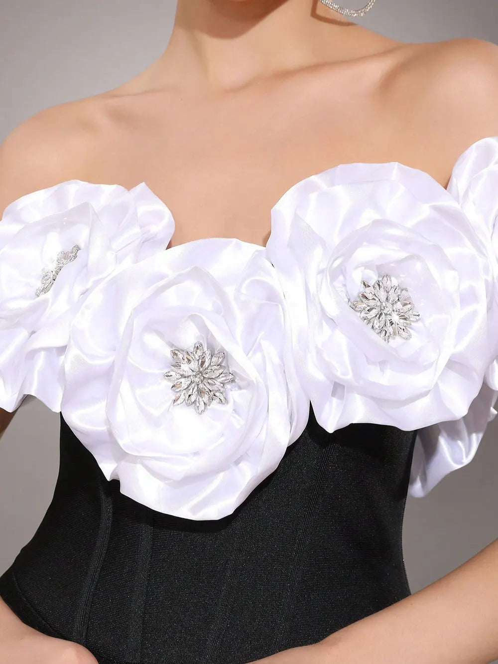Elegant Women's Light Luxury Flower Design Bandage Dresses One Collar Shoulder Bodycon Bareback Long Dress Party Vestidos