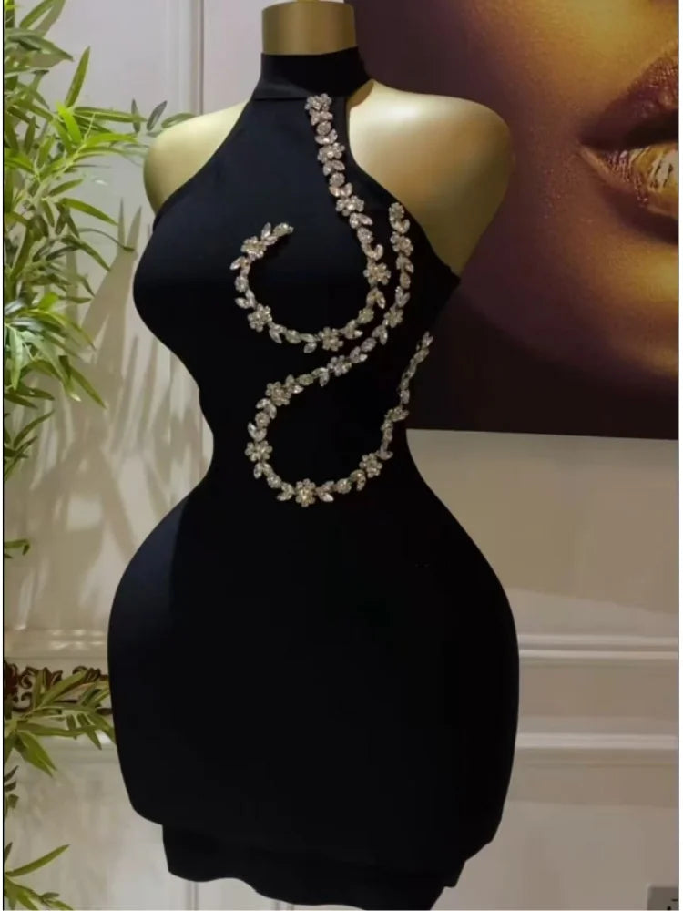 Summer Women Sexy Off the Shoulder Shinning Crystal Bodycon Mini Bandage Dress Nightclub Party Celebrate Birthday Wear