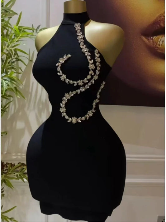 Summer Women Sexy Off the Shoulder Shinning Crystal Bodycon Mini Bandage Dress Nightclub Party Celebrate Birthday Wear