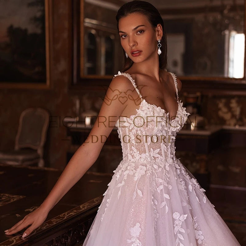 Elegant A-Line Wedding Dresses Women Sweetheart Appliques Tulle Bridal Dress Formal Wedding Ball Prom Gowns Customized