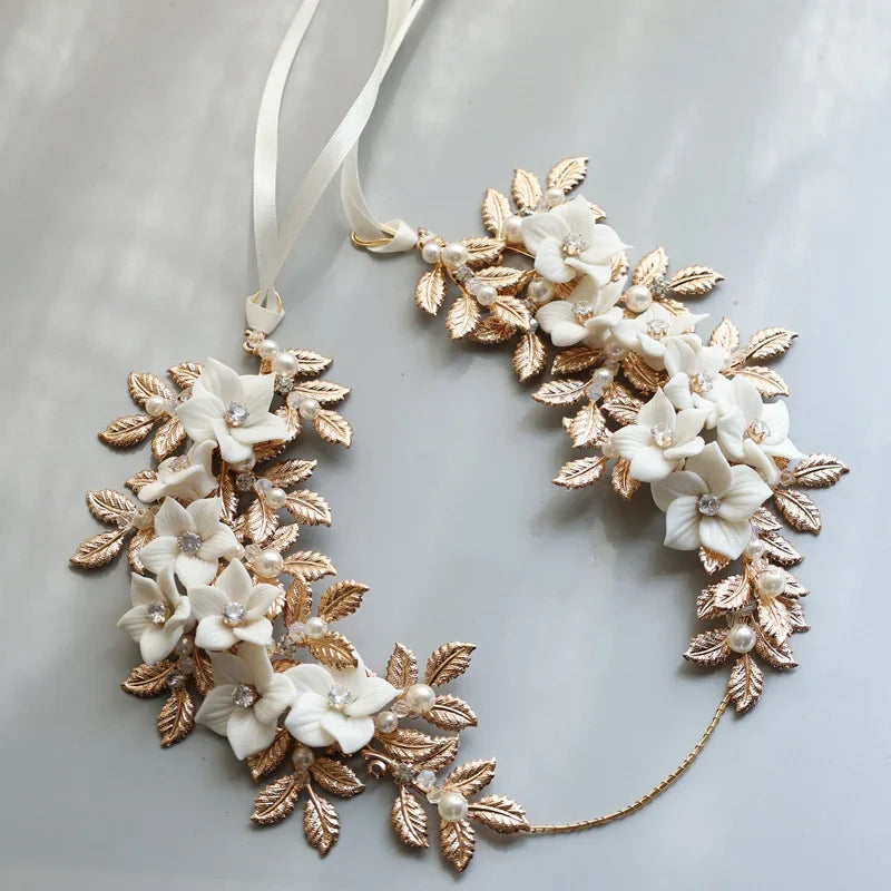 Wedding Hair Accessories Leaf Pearl Headband Gold Color Baroque Vintage Hairband For Bride Women Headpieces Crown Bridal Jewelry n