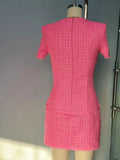Elegant Women's Small Fragrant Dress Square Neck Short Sleeve Button Design Bodycon Mini Dress Evening Party Vestidos
