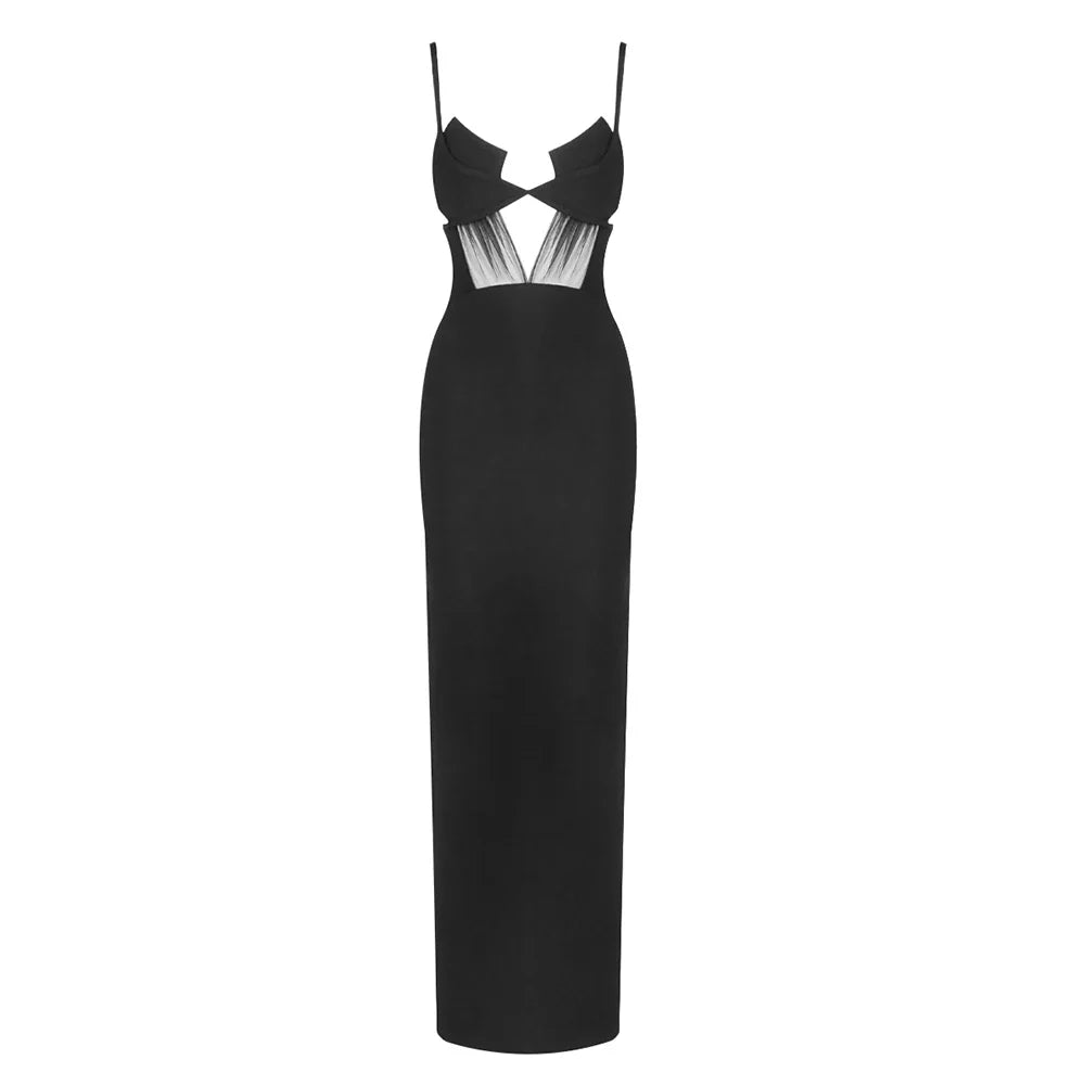 Arrival Black Color Women Sleeveless Sexy Strap Mesh Bodycon Bandage Long Dress Celebrate Birthday Party Evening Outfit