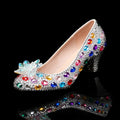 Luxury Colorful Rhinestones Wedding Women Pumps Fashion Round toe Crystal Flowers Bridal Party High heels Elegant Banquet Shoes Silver