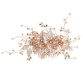 Wedding Accessories Flower Hair Comb Pin Clip Rhinestones Crystal Head Pieces Bride Women Gold Color Leaf Hairpin Bridal Jewelry