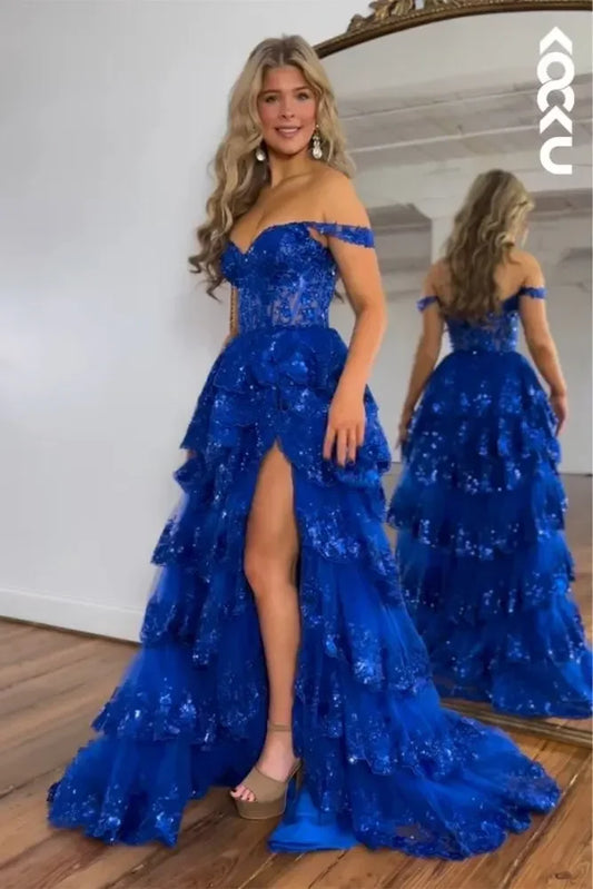 Luxury Glitter Lace Prom Dress Black Embroidery Lace Vestidos De Noche Sexy Off Shoulder Edge Curl فساتين سهره فاخره Blue