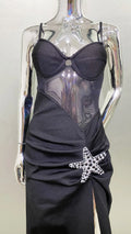 2024 Starfish Sexy See Through Mesh Patchwork Bandage Spaghetti Strap Floor Length Dress Evening Dress Celebrity Party Outfit