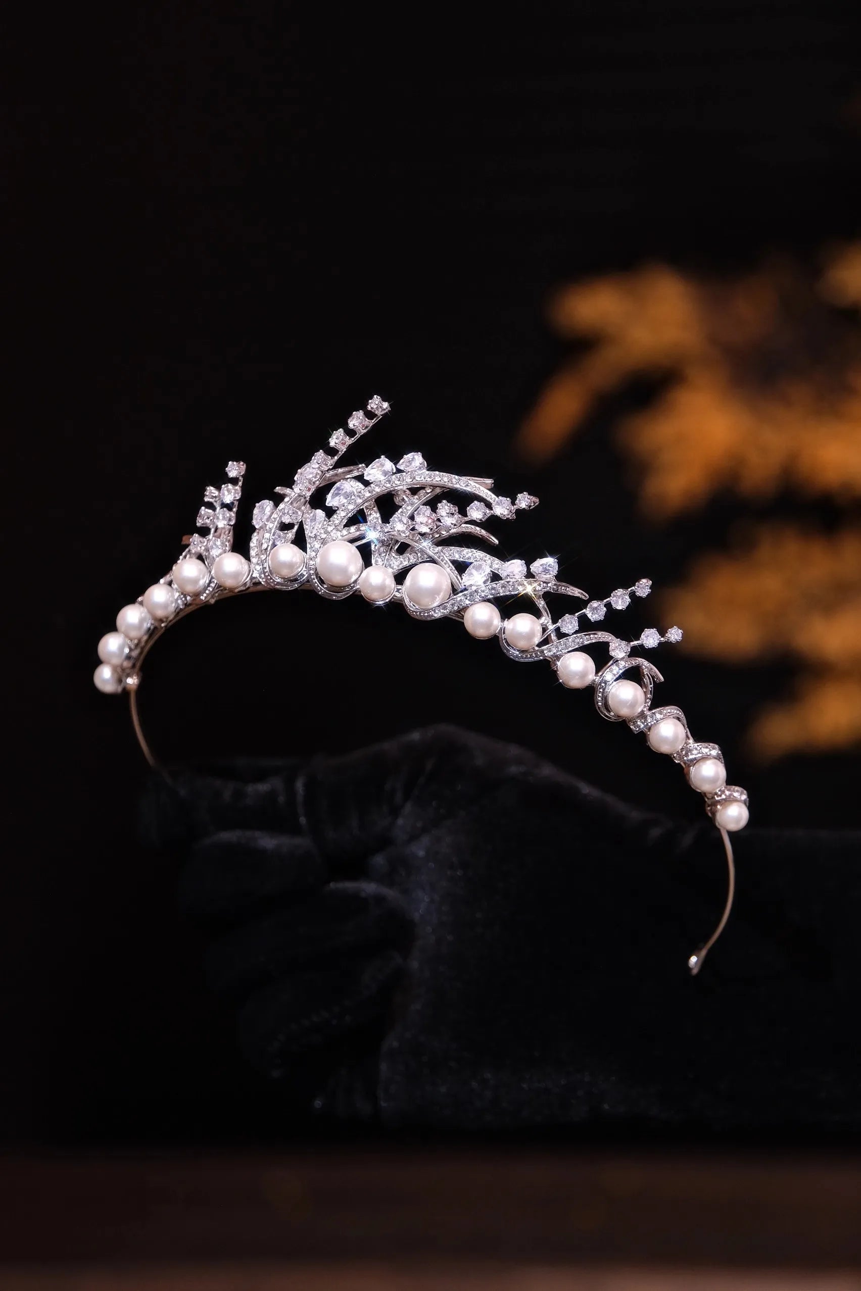 Rhinestones Zircon Tiaras and Crowns Pearl Zirconia Headband For Brides Women Diadem Bridal Jewelry Wedding Hair Accessories
