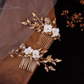 Wedding Accessories Vintage Hair Comb Pin Clip Gold Color Hairpin Women Brides Porcelain Flower Leaf Head Piece Bridal Jewelry a