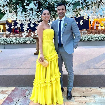 Yellow Tiered Puffy Tulle Evening Dress for Formal Occasions Prom Graduation Party Gown As Picture