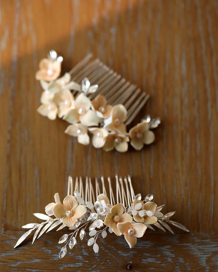Bridal Jewelry Porcelain Flower Hair Comb Pin Clip For Brides Bridesmaids Hairpins Floral Leaf Head Piece Wedding Accessories