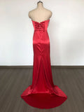 Sexy Women'S Light Luxury Nail Bead Design Tailcoat And Floor Dress Strapless Sleeveless Bodycon Backless Marx Red Dresses