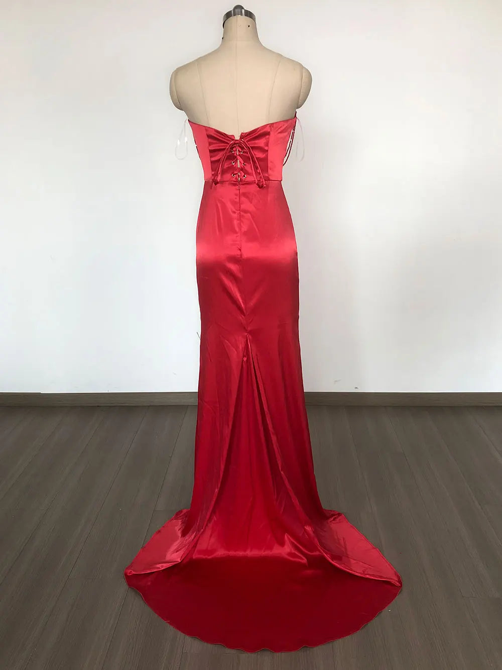 Sexy Women'S Light Luxury Nail Bead Design Tailcoat And Floor Dress Strapless Sleeveless Bodycon Backless Marx Red Dresses