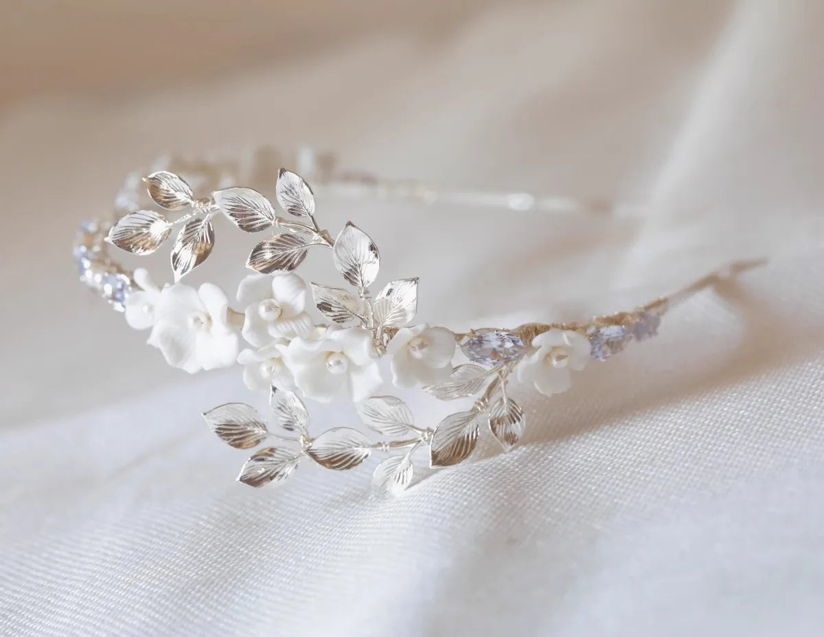 Wedding Hair Accessories Porcelain Flower Headband Tiara Crystal Pearl Headwear For Brides Women Headpieces Crown Bridal Jewelry