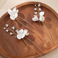 Bridal Jewelry Gold Color Hair Pin Clip Porcelain Flower Hairpin For Bride Bridesmaids Women Gift Head Piece Wedding Accessories a