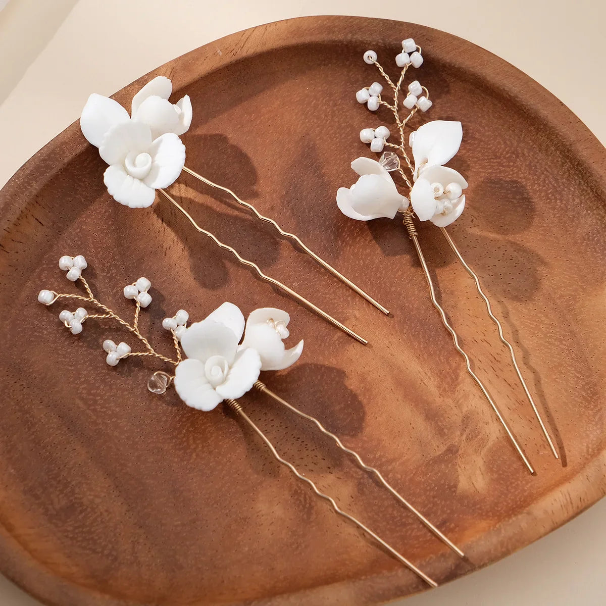 Bridal Jewelry Gold Color Hair Pin Clip Porcelain Flower Hairpin For Bride Bridesmaids Women Gift Head Piece Wedding Accessories a