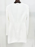2024 Women Sequined Bead Flower Elegant Dress O-Neck Long Sleeved Bodycon Mini White Dress Celebrity Cocktail Party Vestidos