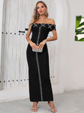 Women Sexy Slash Neck Off the Shoulder Shinning Diamond Bodycon Long Bandage Dress Elegant Evening Party Dress