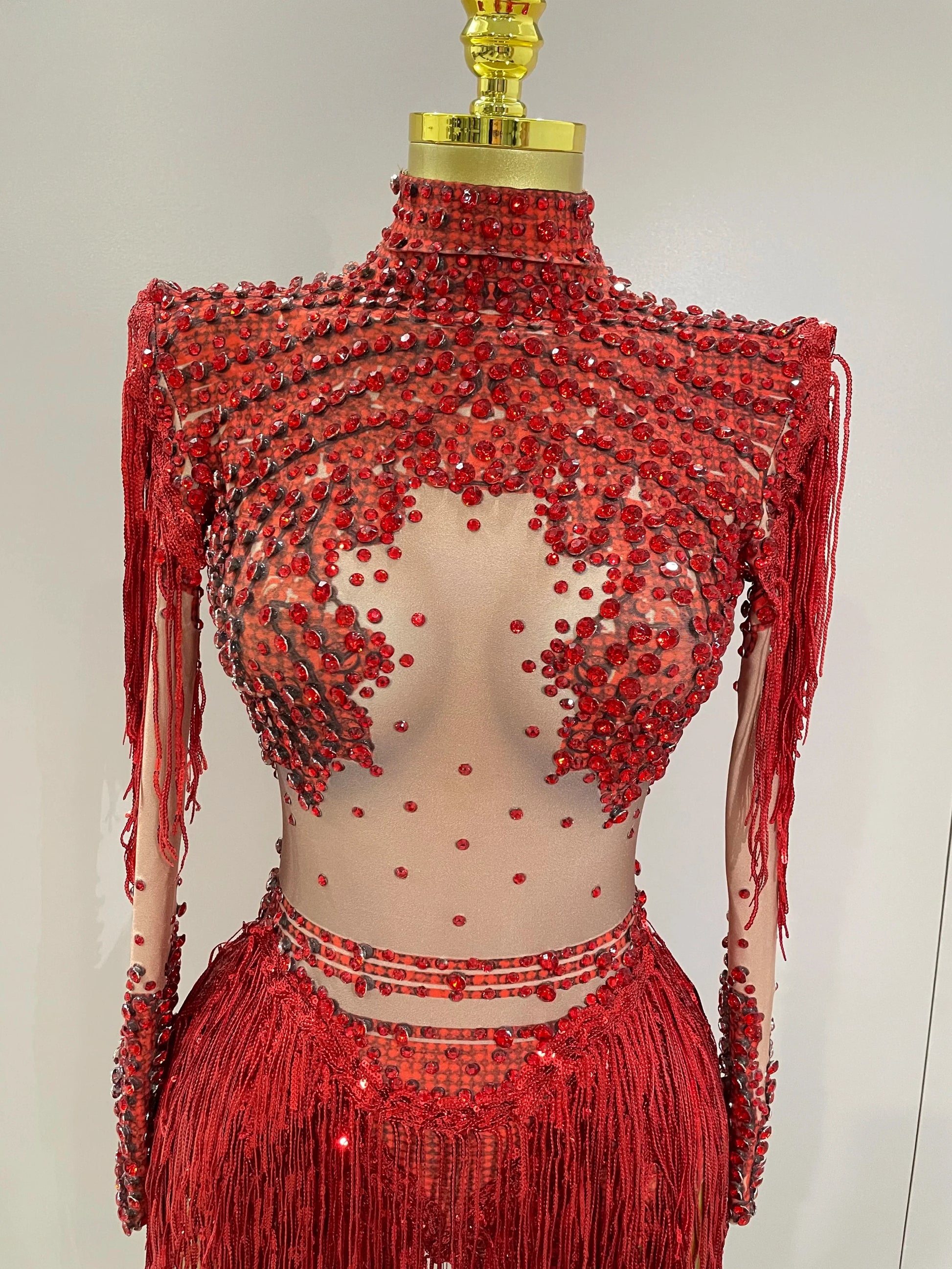 Sparkly Rhinestone Sequin Tassel Stretch Bodysuits Women Birthday Party Nightclub Dj Stage Performance Costume