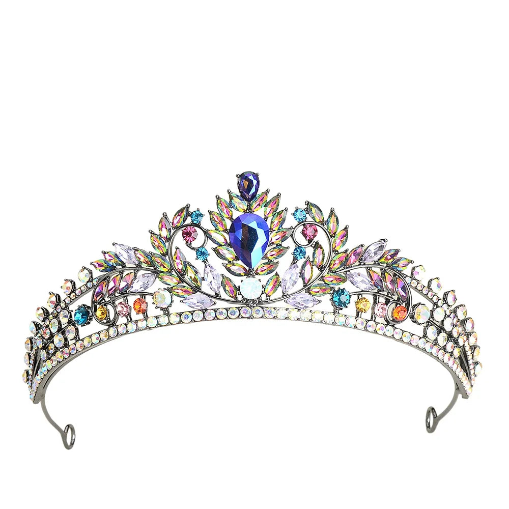 Princess Crowns For Women Girl Rhinestone Queen Bridal Tiara Crown For Wedding Bride Headdress Party Prom Hair Jewelry Diadem Imitation Rhodium Plated