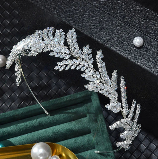 Bridal Hair Jewelry Zircon Tiaras Crowns Zirconia Leaf Headpiece For Brides Birthday Gifts Party Headband Wedding Accessories a