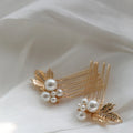 Pearl Crystal Hair Comb Pin Vintage Gold Color Head Piece For Brides Women Leaf Hairpins Wedding Accessories Bridal Jewelry a