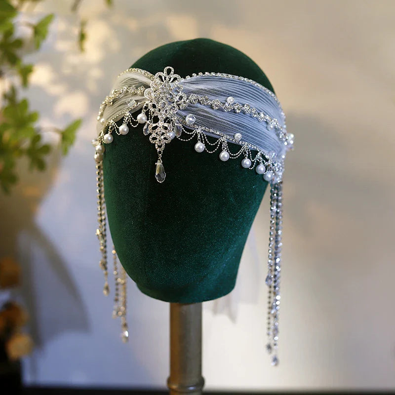 Flower Lace Headbands Hairbands Pearl Rhinestones Headpieces Headwear For Brides Women Bridal Jewelry Wedding Hair Accessories b