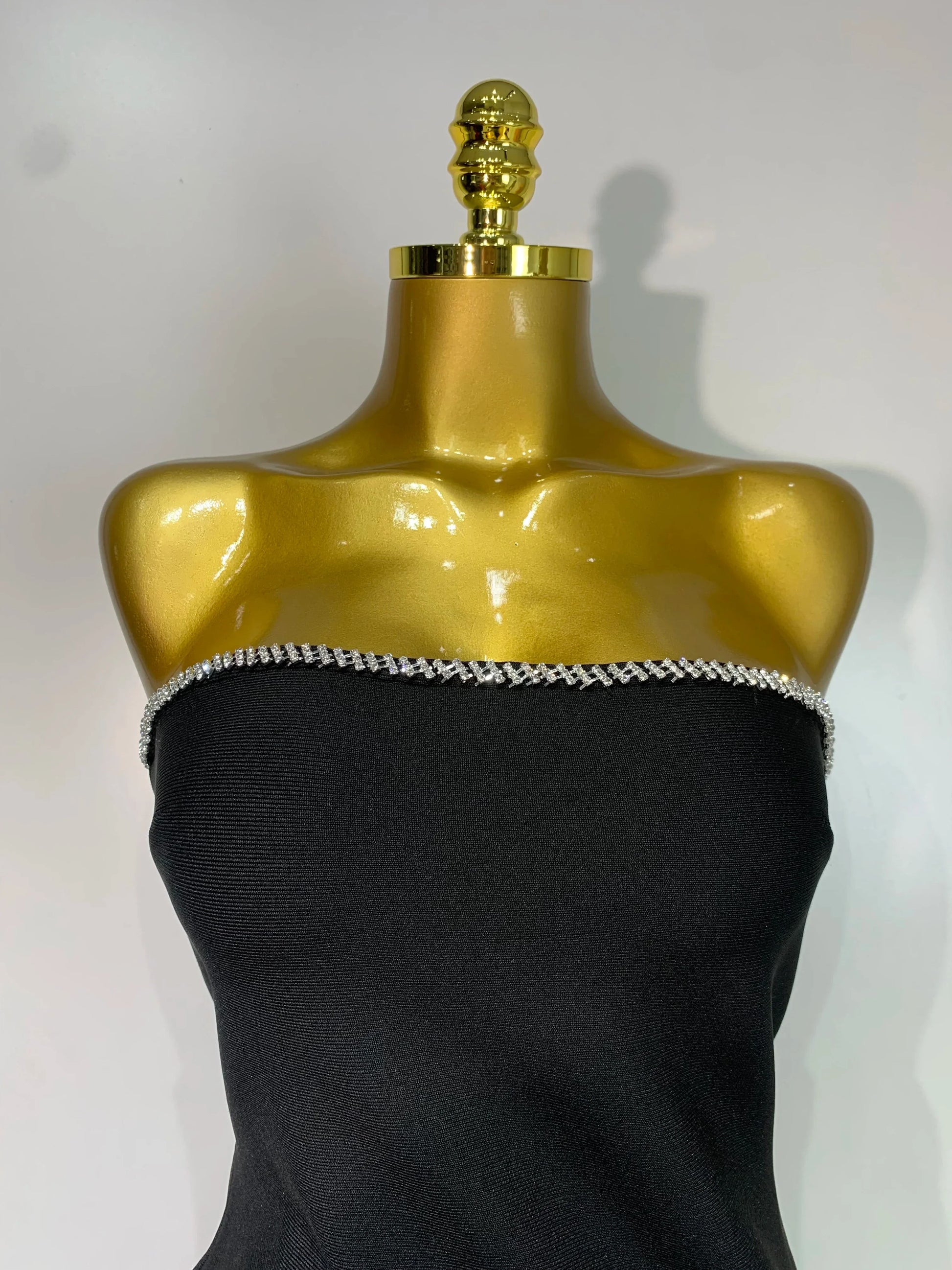 Women Celebrity Sexy Strapless Backless Black Diamond Tassels Mini Bodycon Bandage Dress Elegant Evening Club Party Dresses